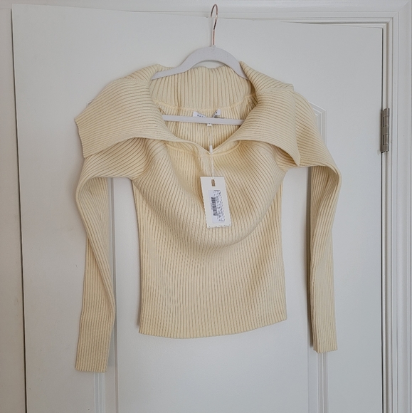NEW! 🌷 Endless Rose Wide Collar Knit Sweater Ivory Cream Cropped Size Small - Picture 3 of 14